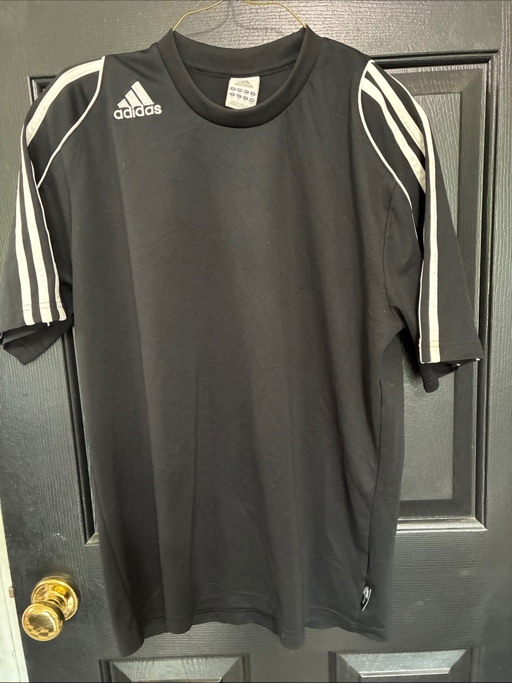adidas Black Men's Athletic Tee with White Shoulder Stripes